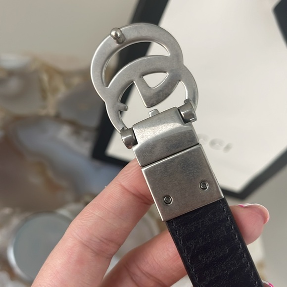 $950 New Authentic GUCCI Belt 95-38 GG LOGO Silver Signature Canvas Navy Blue - Picture 10 of 11